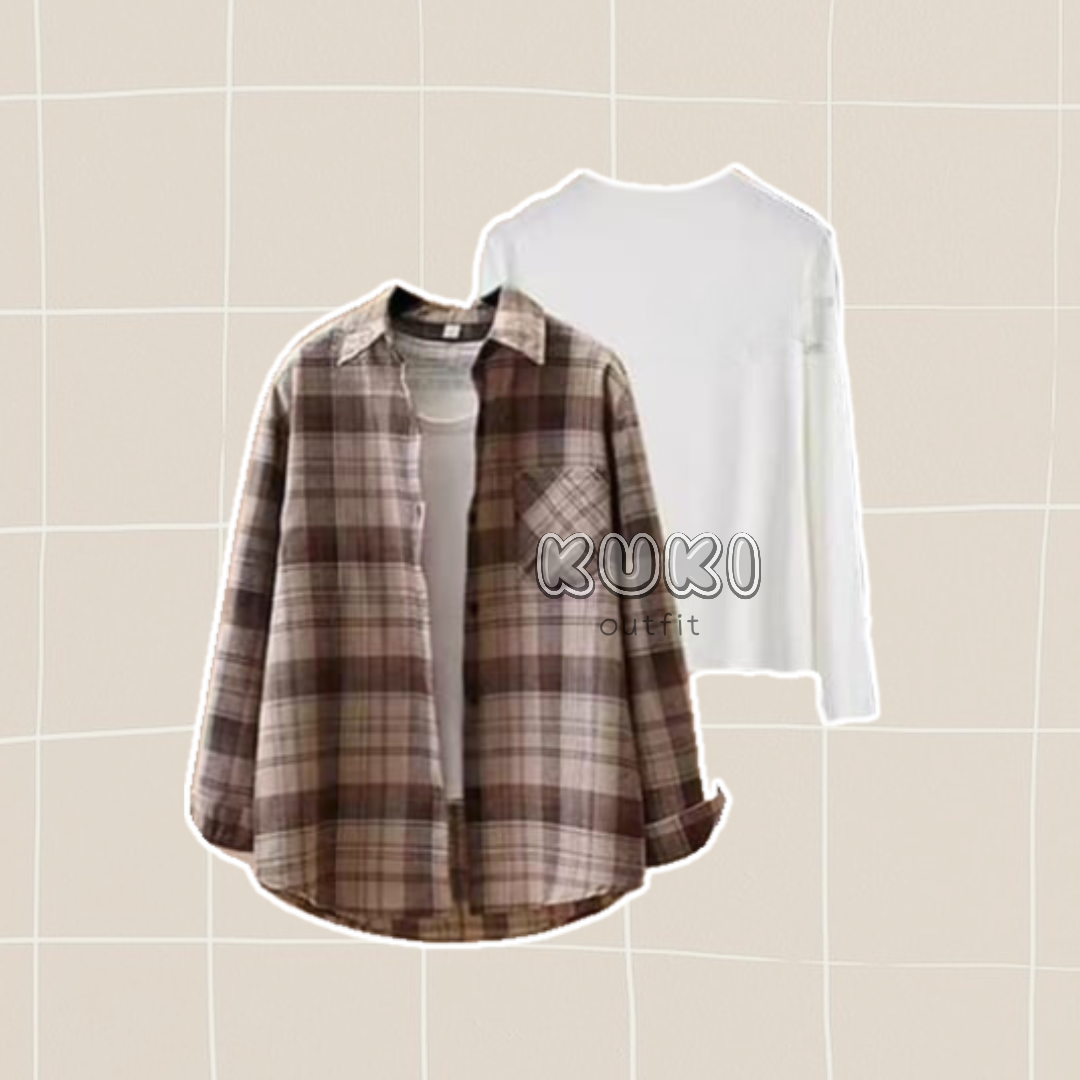 One Set Wanita Kekinian Oneset 3in1 Style Flanel - KK07
