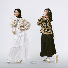 KUKI OUTFIT - One Set Cardigan Rajut Motif Leopard Pita Knitwear + Rok Soft Cotton