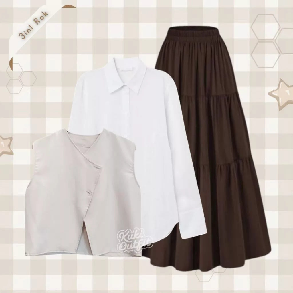 Dyna One Set OOTD Hijab Style 3 in 1 Setelan Wanita Kekinian Remaja - KK229