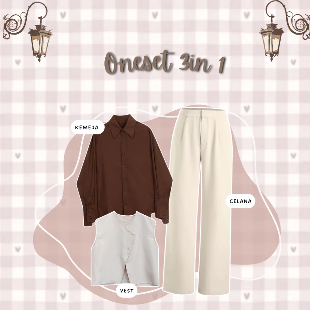 One Set 3 in 1 Outfit Wanita Kekinian Set Korean Style Remaja - LO56