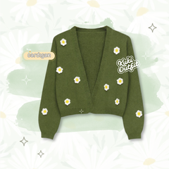 Kuki Outfit - Aynera Army One Set Cardigan Floral Dress Lebaran Remaja KA92