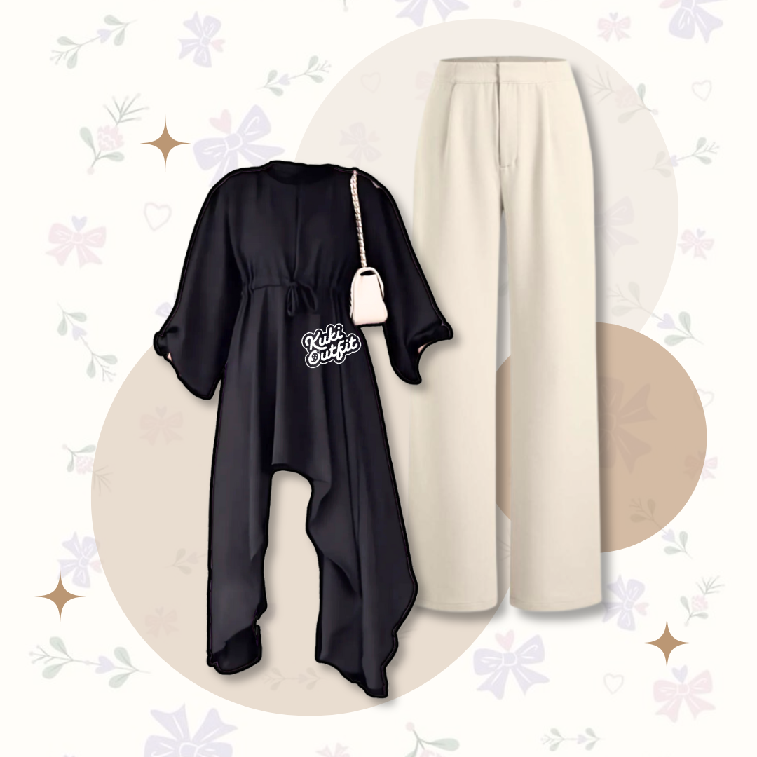 Hukio Set Outfit Korean Style Hijab One Set Remaja Kekinian - KA30