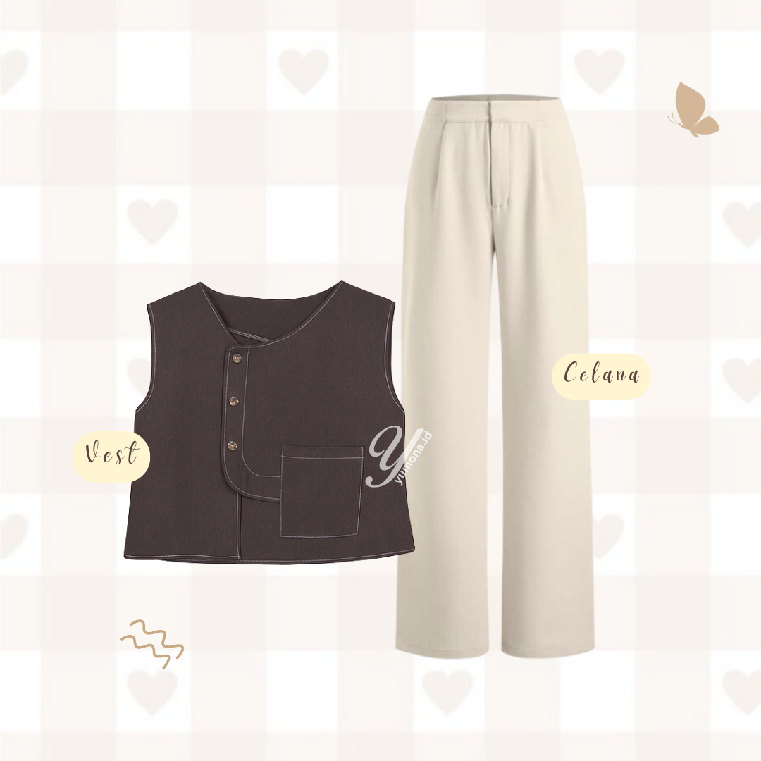 Tawffie One Set Wanita Kekinian Setelan Celana Cutbray Wanita - KA51
