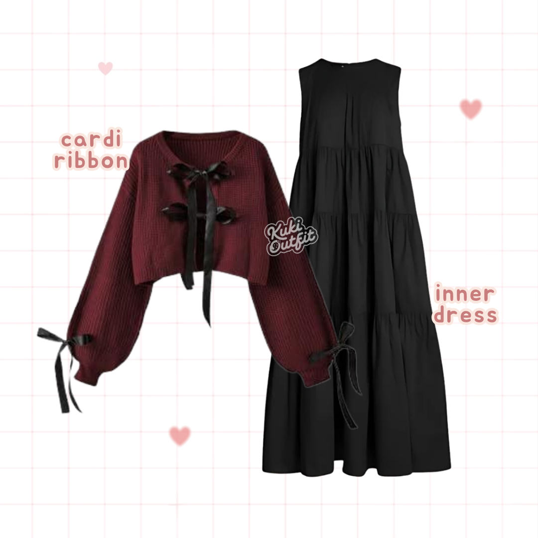 Fairy 1 Set Outfit Wanita Douyin Outfit Set Maroon Remaja - KA49