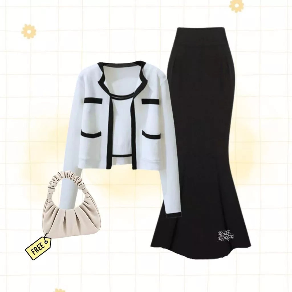 Ayrine Setelan Rok Duyung Cardigan Oneset Korean Style Kekinian - KK238