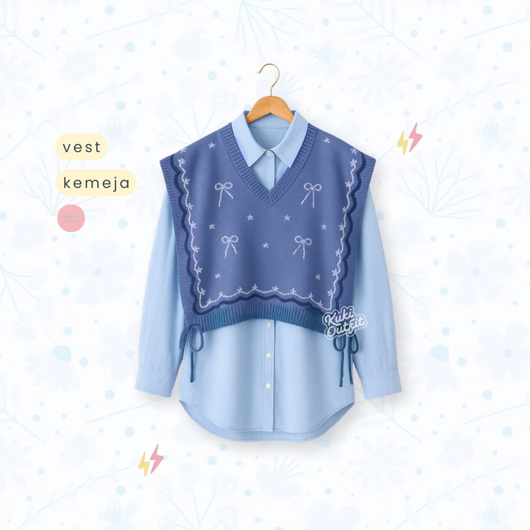 1 Set One Set Vest Setelan Wanita Kekinian Outfit Pantai Wanita Hijab - KA55