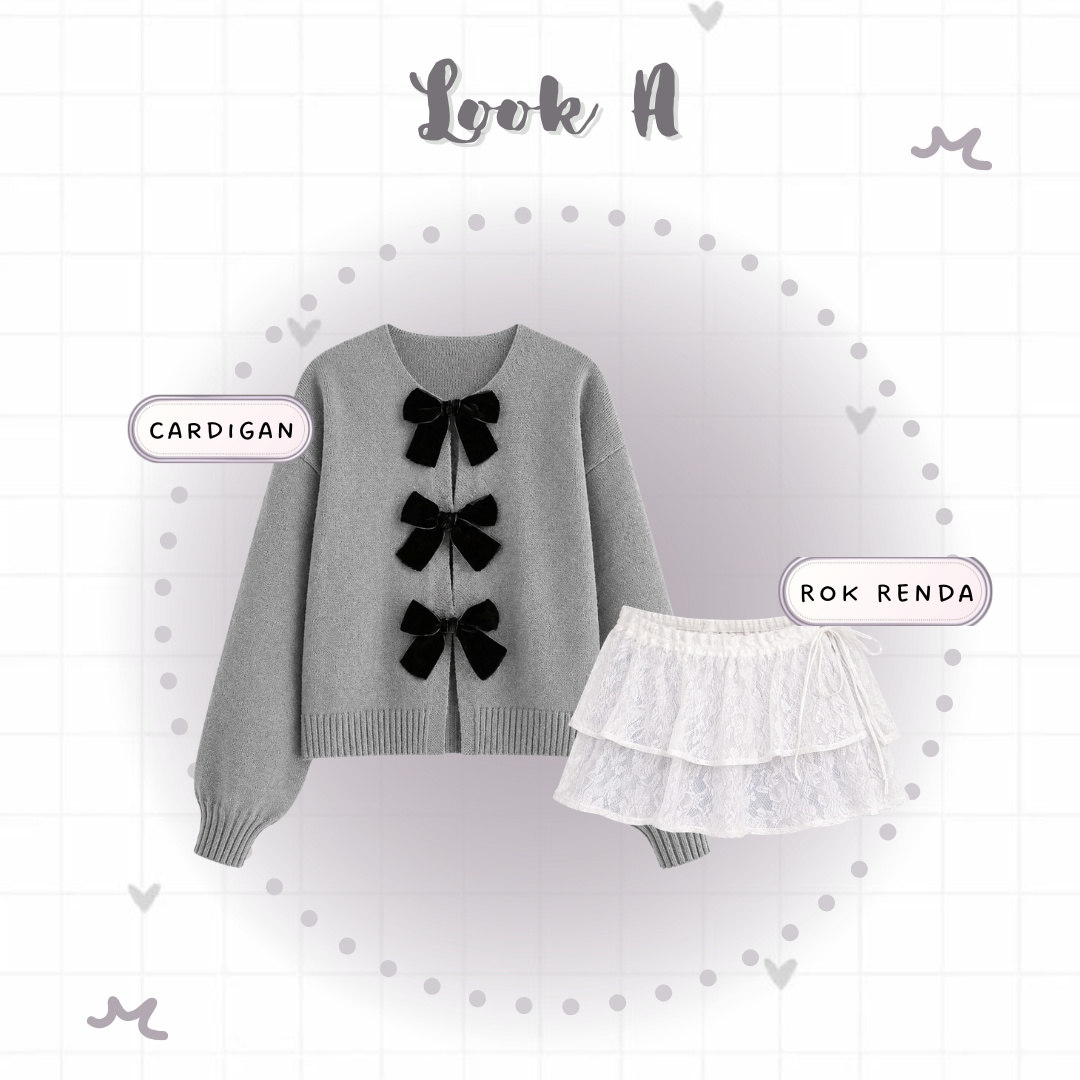 KUKI OUTFIT - 1 Set Atasan Korean 3in1 Sweater Celana Lace Skirt | Style Hangout Remaja Kece Atasan Pita Lucu Terbaru Terkini KD01