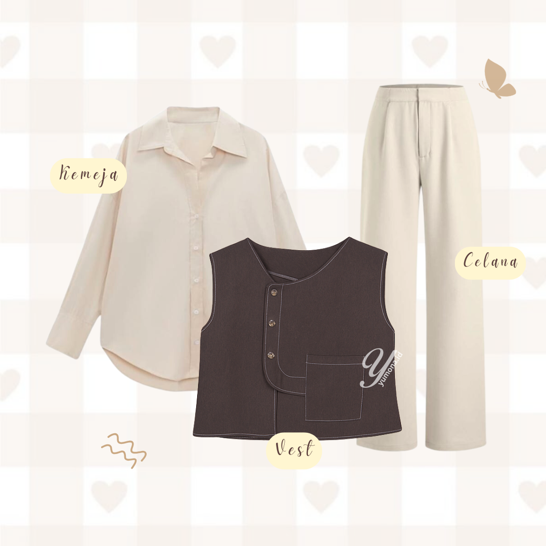 Tawffie One Set Wanita Kekinian Setelan Celana Cutbray Wanita - KA51