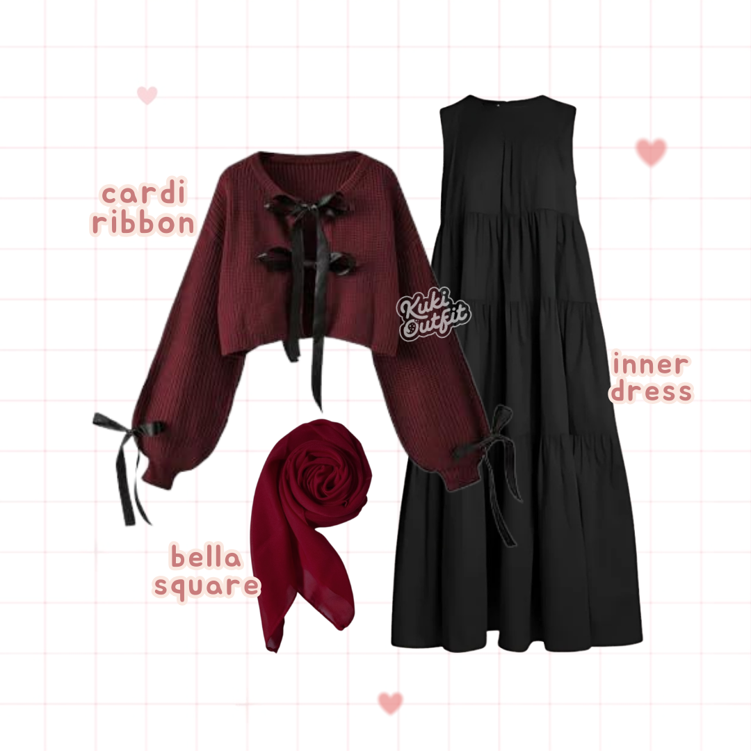 Fairy 1 Set Outfit Wanita Douyin Outfit Set Maroon Remaja - KA49
