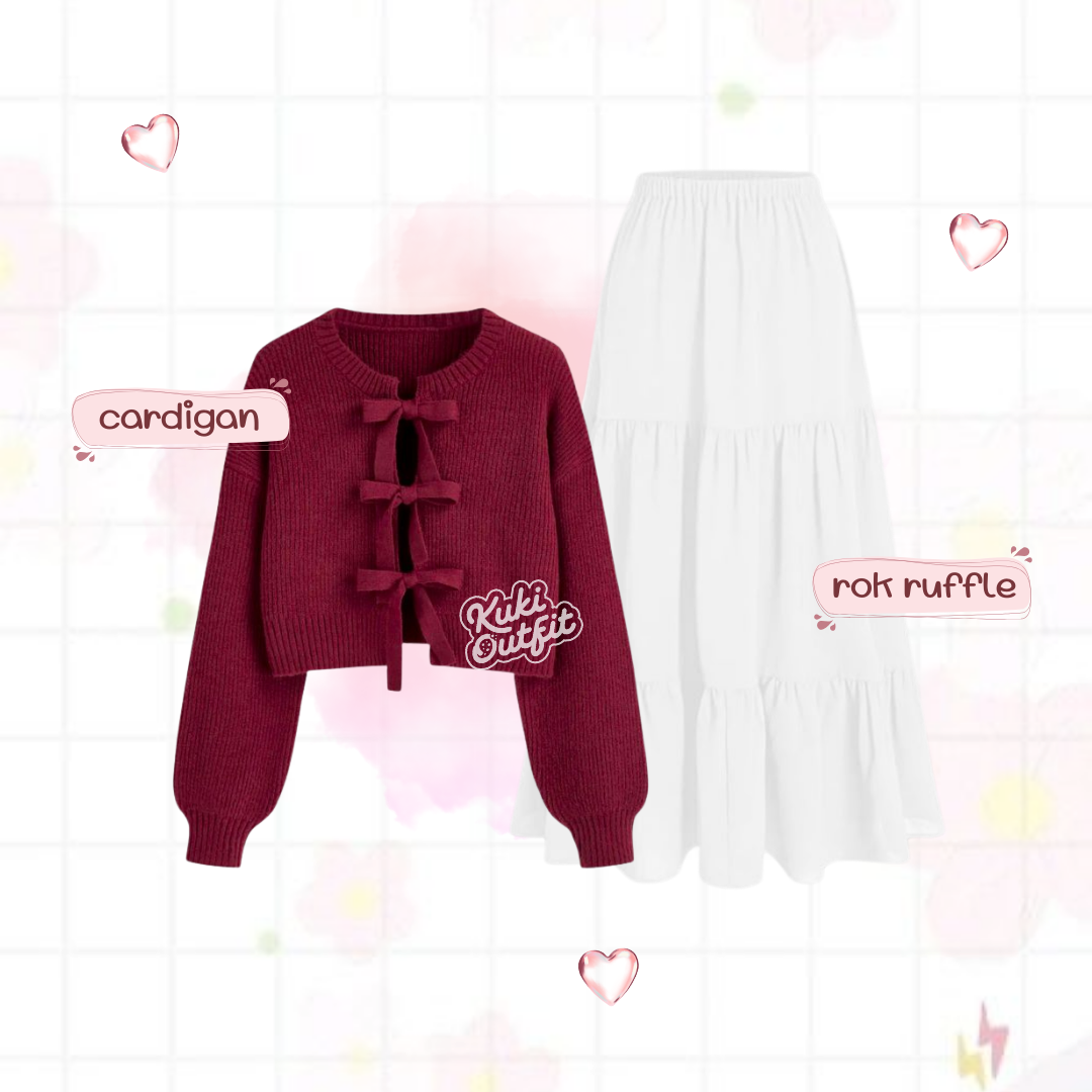 Luvwel 1 Set One Set Cardigan Ribbon Remaja Korean Style Wanita - KA44