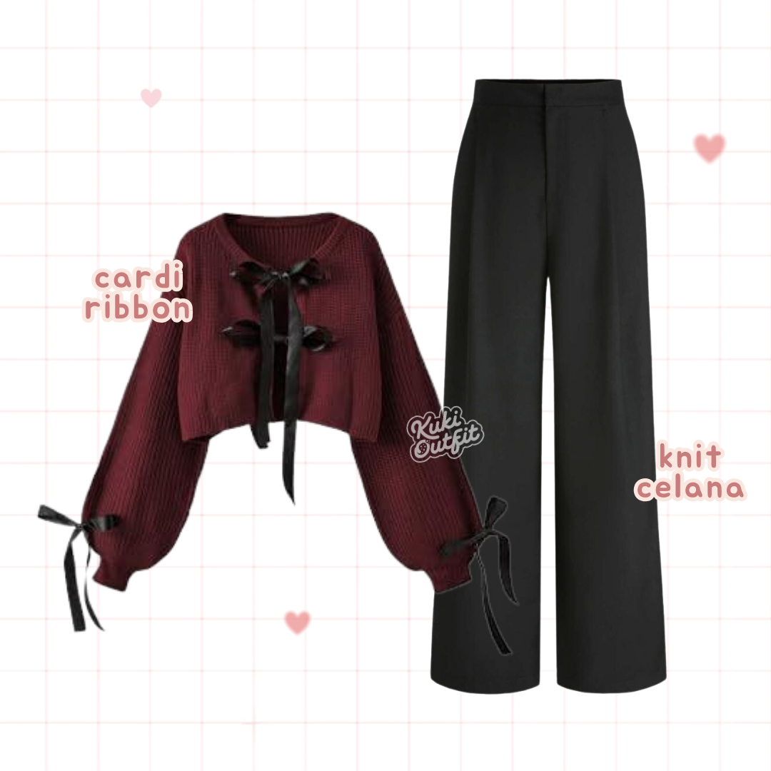 Fairy 1 Set Outfit Wanita Douyin Outfit Set Maroon Remaja - KA49