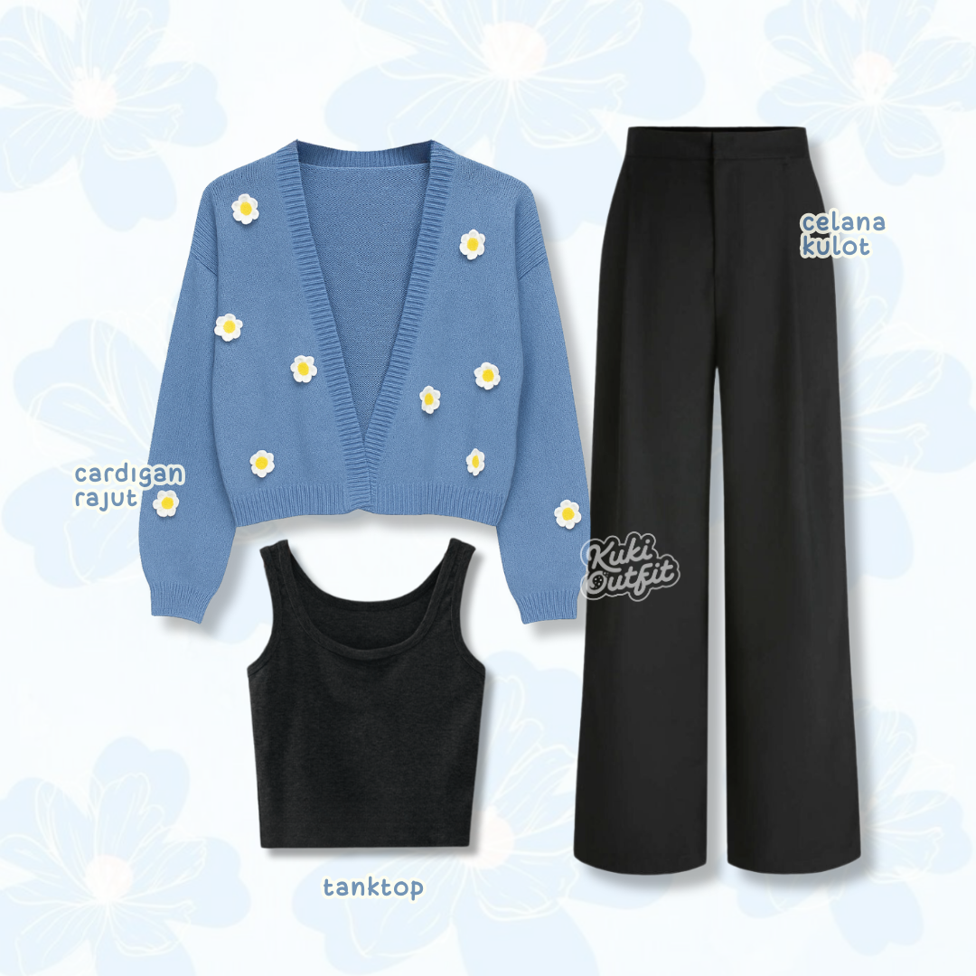 Luna One Set Floral Dress Outfit Korea Style Remaja Dewasa - KA38