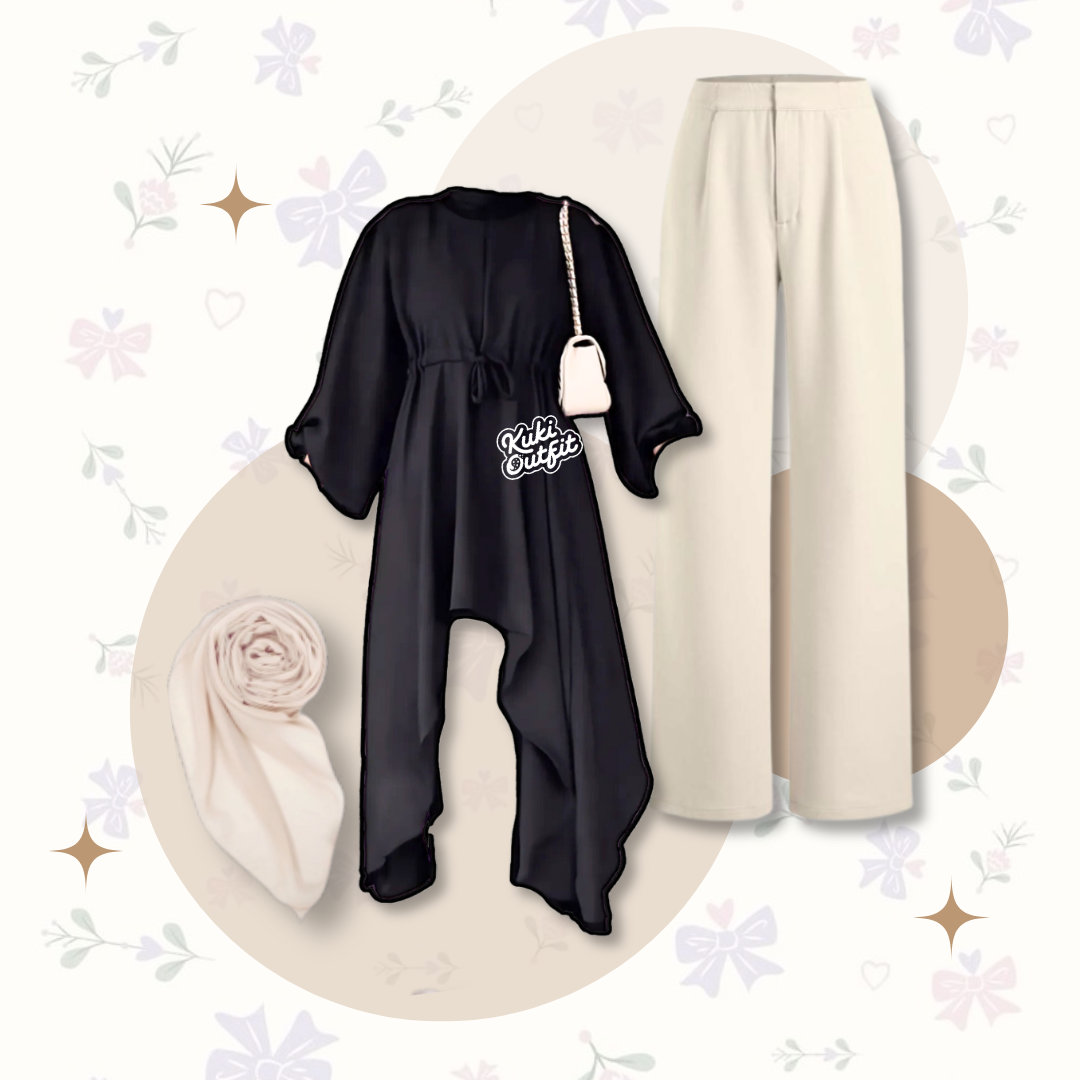 Hukio Set Outfit Korean Style Hijab One Set Remaja Kekinian - KA30
