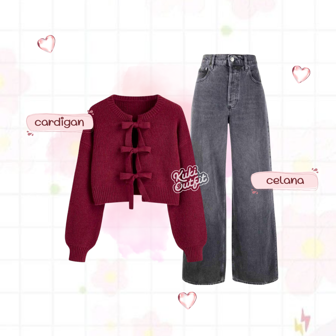 Luvwel 1 Set One Set Cardigan Ribbon Remaja Korean Style Wanita - KA44