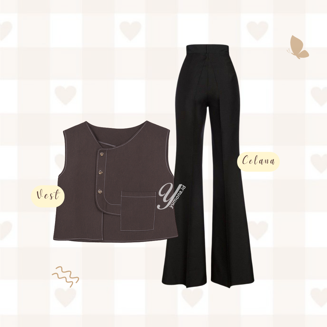 Tawffie One Set Wanita Kekinian Setelan Celana Cutbray Wanita - KA51
