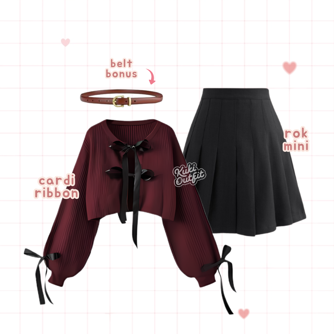 Fairy 1 Set Outfit Wanita Douyin Outfit Set Maroon Remaja - KA49
