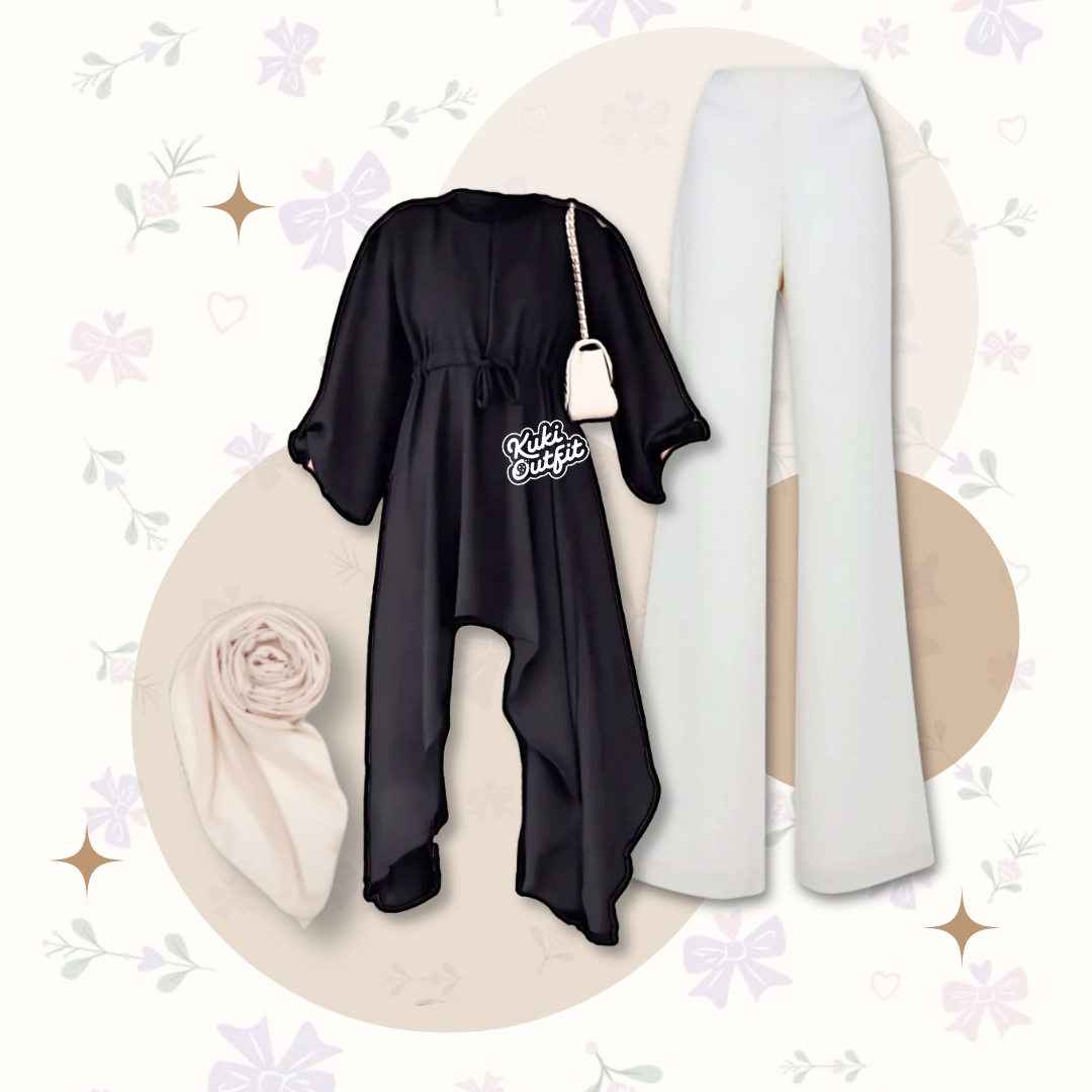 Hukio Set Outfit Korean Style Hijab One Set Remaja Kekinian - KA30