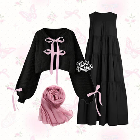 Kuki Outfit One Set Korean Style Remaja Wanita Kekinian - KA35